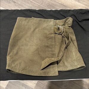 understated leather skirt urban outfitters olive green wrap tie slit thigh